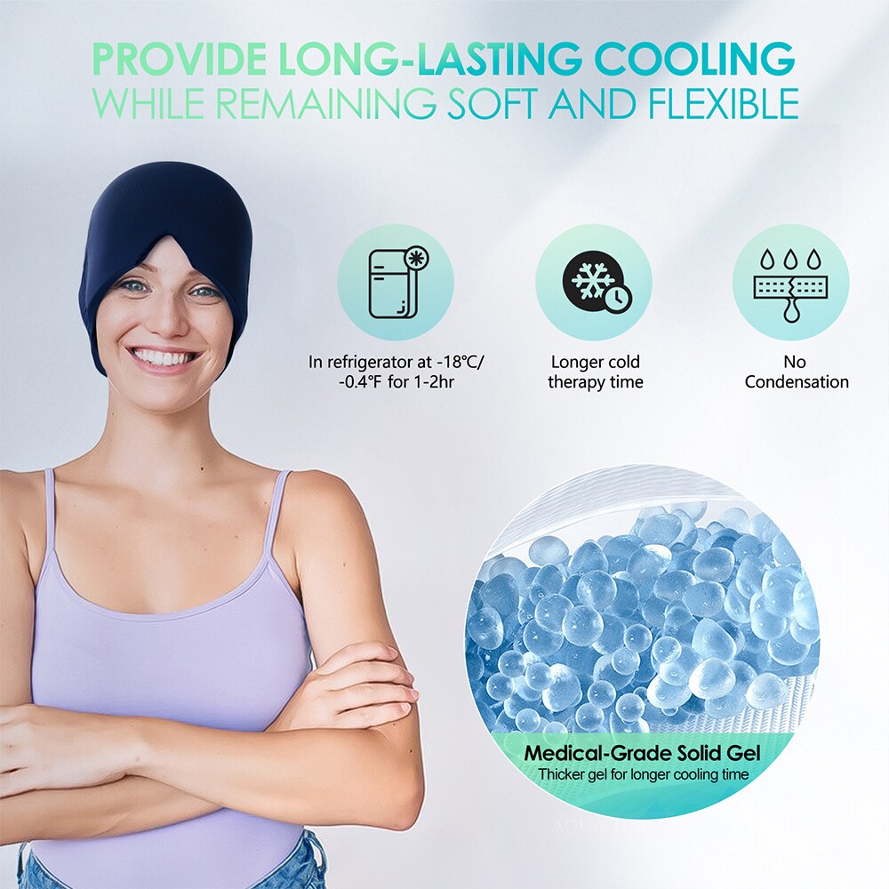 Headache & Migraine Relief Hat - Thermal Gel Cap by AquaTime Therapeutics