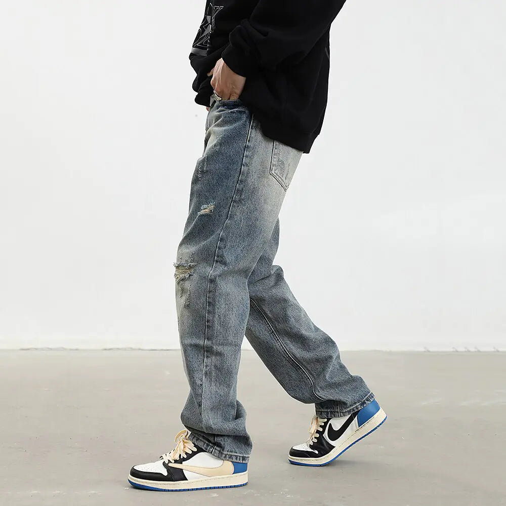 Alef Vakyr Collection | Street Denim | Straight Ripped Loose Jeans