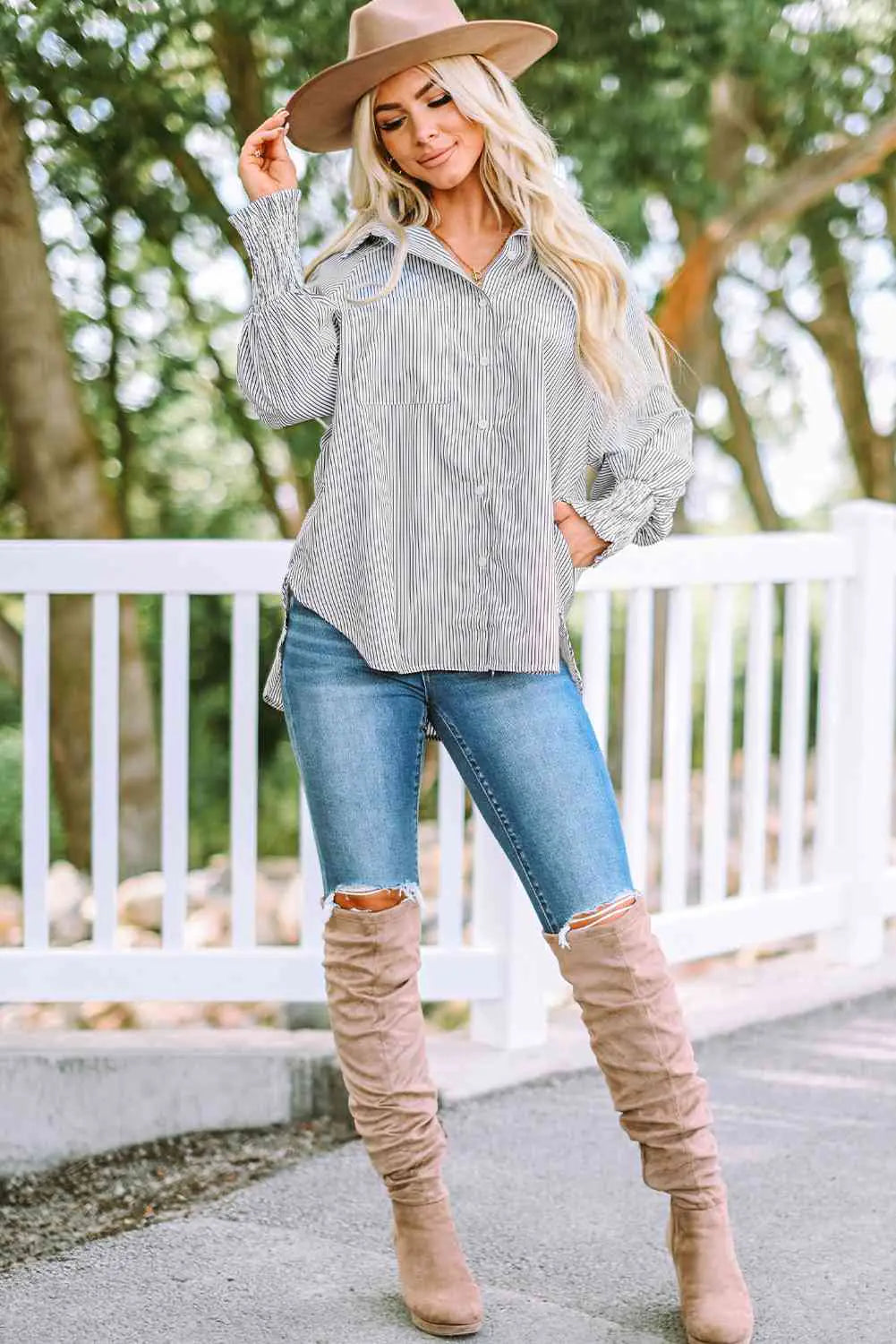 Alef Vakyr Collection | Denim Additions | Fernanda Lantern Sleeve Shirt