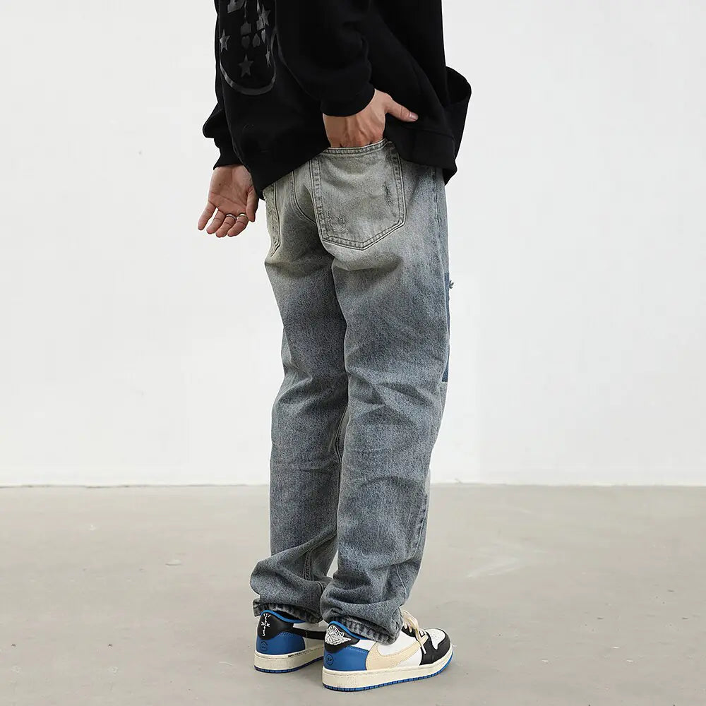 Alef Vakyr Collection | Street Denim | Straight Ripped Loose Jeans