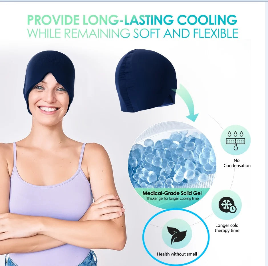 Headache & Migraine Relief Hat - Thermal Gel Cap by AquaTime Therapeutics