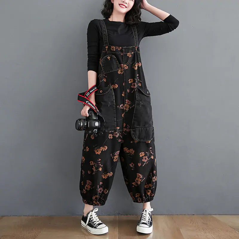 Floral Jeans Jumpsuit Romper
