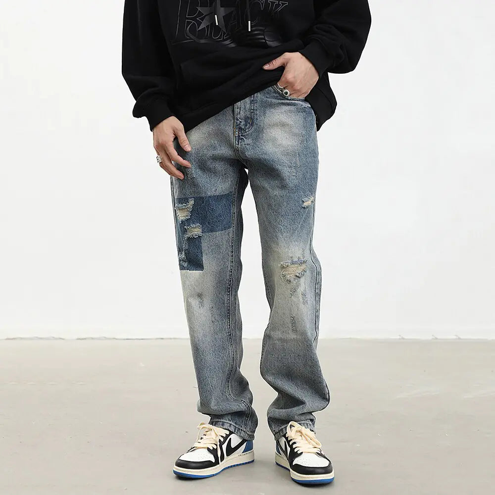 Alef Vakyr Collection | Street Denim | Straight Ripped Loose Jeans