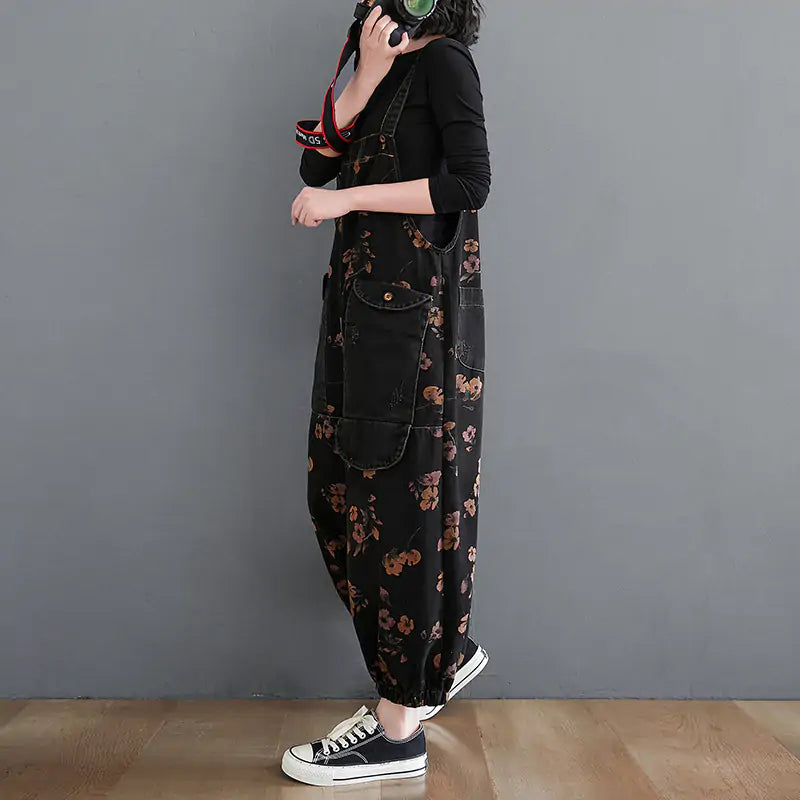 Floral Jeans Jumpsuit Romper