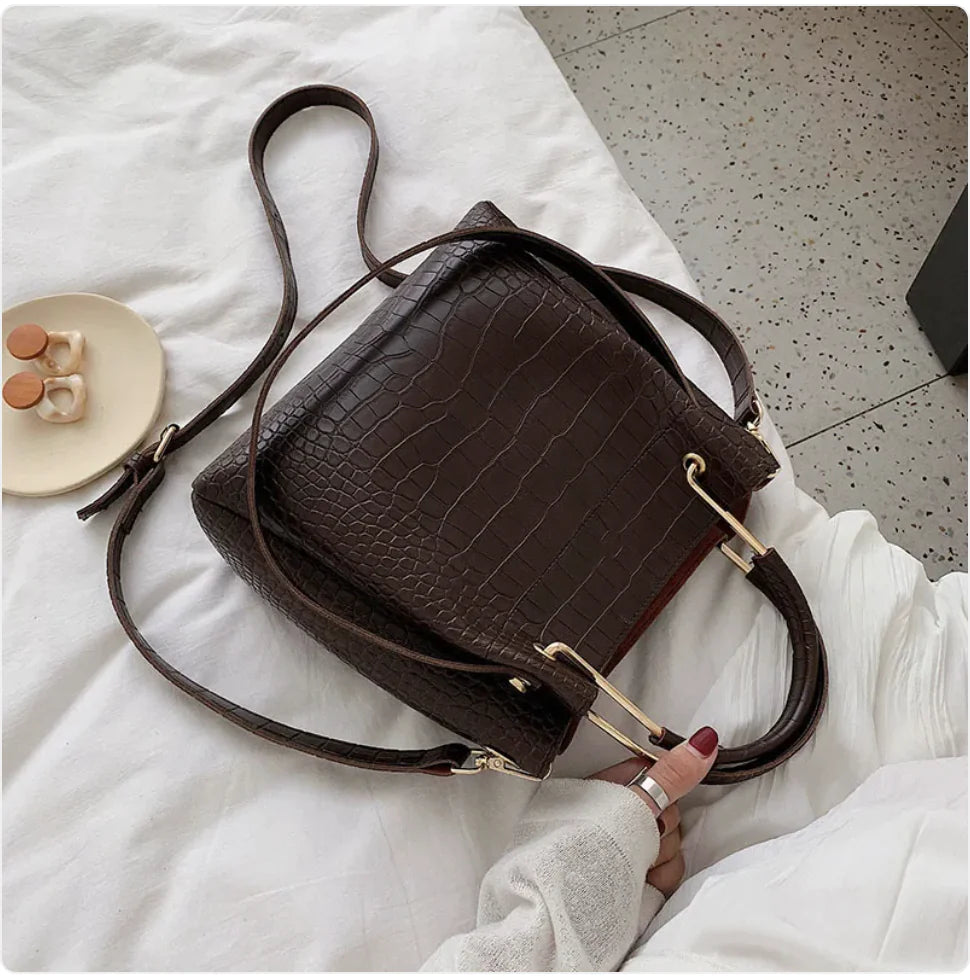 Retro Crocodile Leather Shoulder Bag