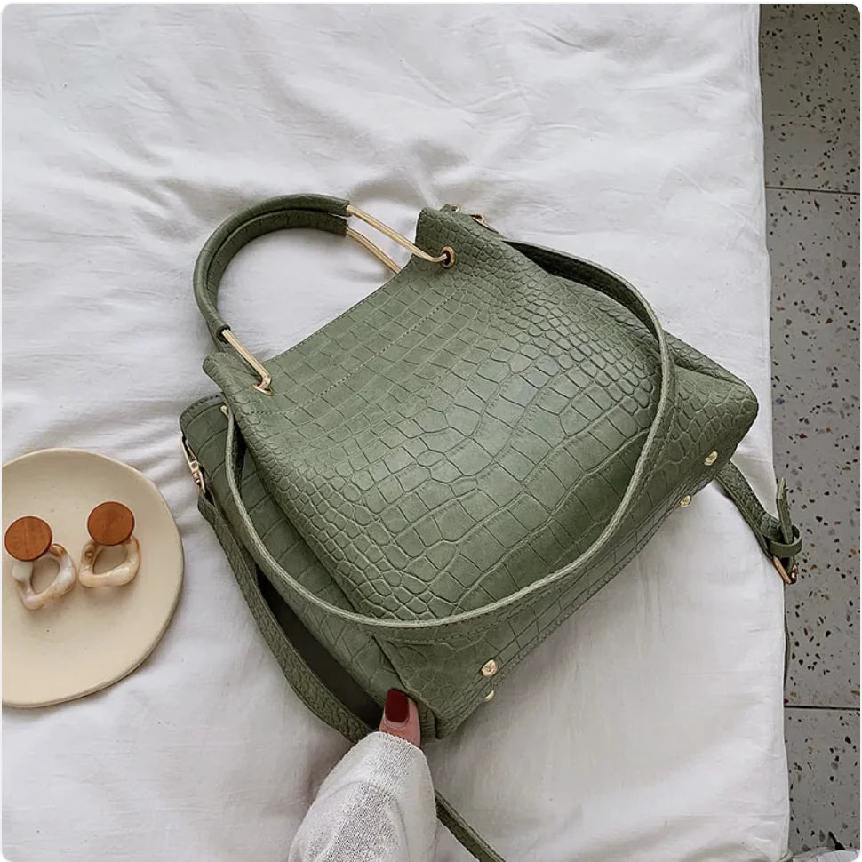 Retro Crocodile Leather Shoulder Bag