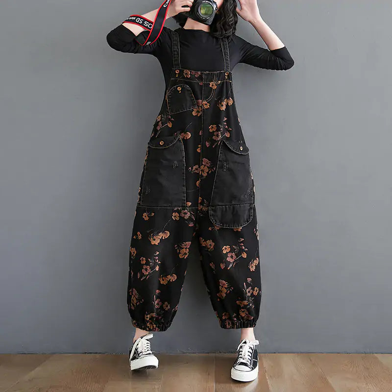 Floral Jeans Jumpsuit Romper