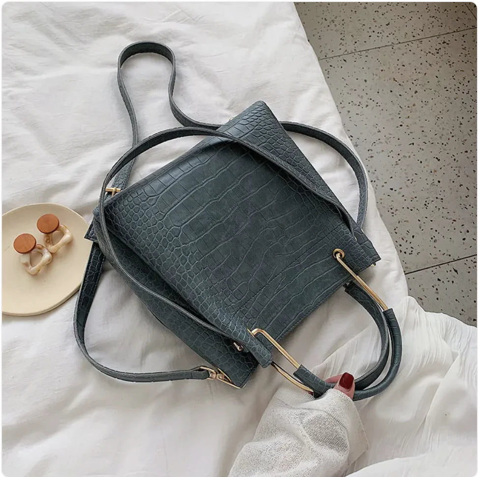 Retro Crocodile Leather Shoulder Bag