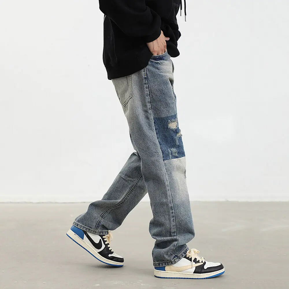 Alef Vakyr Collection | Street Denim | Straight Ripped Loose Jeans